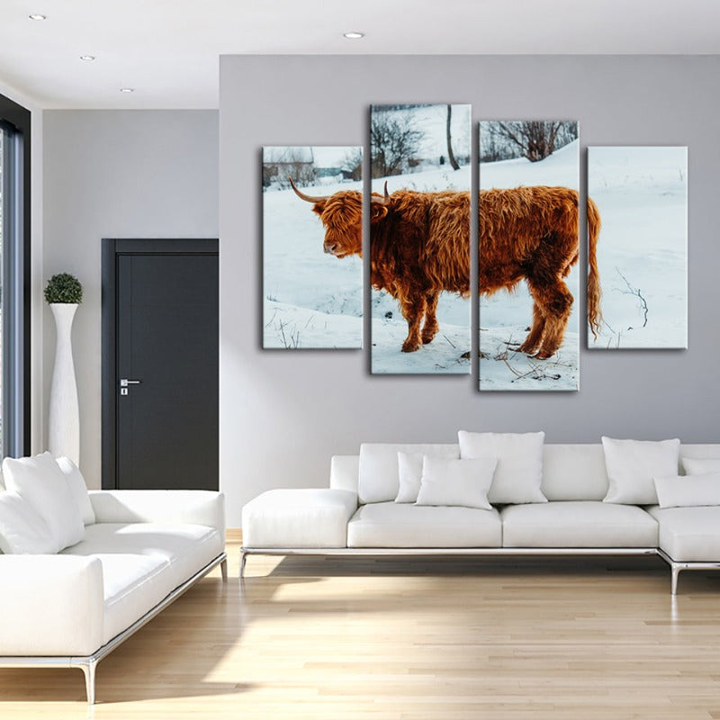 4-Piece Curly Cow Canvas Wall Art Painting | Skanto