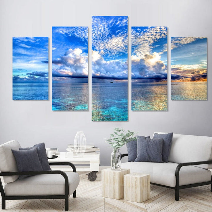5 Piece Beautiful Blue Ocean Landscape - Canvas Wall Art Painting | Skanto