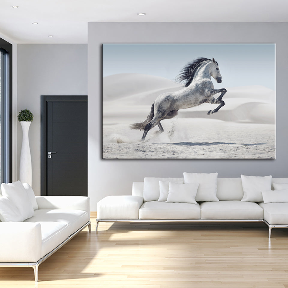 Springende hvite hest - Lerret veggkunst maleri