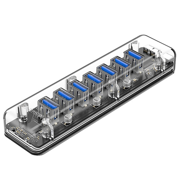 Skanto | 7-i-1 Transparent USB3.0 Hub med Strømtilkobling, for Kontor, Studie, Spill og Mer