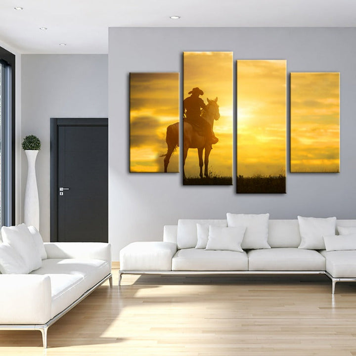 A Cowboy and His Horse - Canvas Wall Art Painting 4 Pieces | Skanto