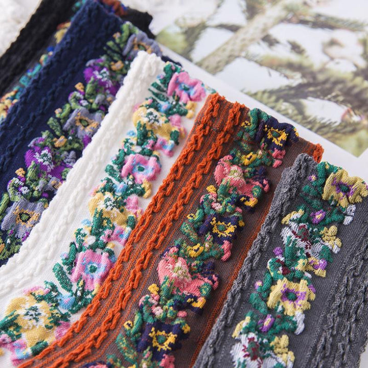 Skanto | Vintage sokker med blomsterbroderi (5 par)