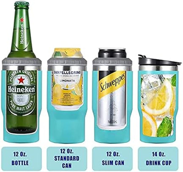 Skanto | 4 i 1 rustfritt stål boks/flaske isolator, 14Oz toveis lokk SUS isolert boks kjøler, ølboksholder (Svart)