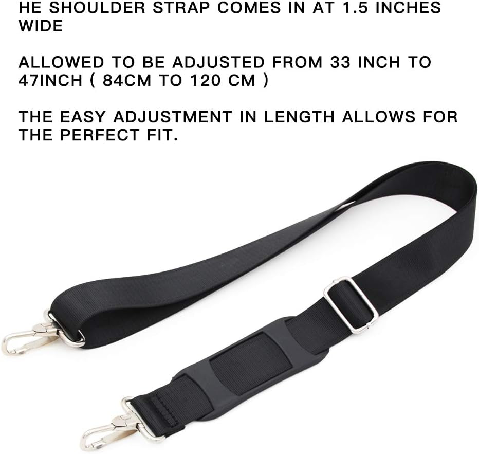 Skanto | 47 tommers bag erstatning skulderrem | Polstret & Justerbar - Perfekt for reisemapper, laptopmapper, dokumentmapper, kameramapper, budbilmappene, bleiemapper & mer (Svart)
