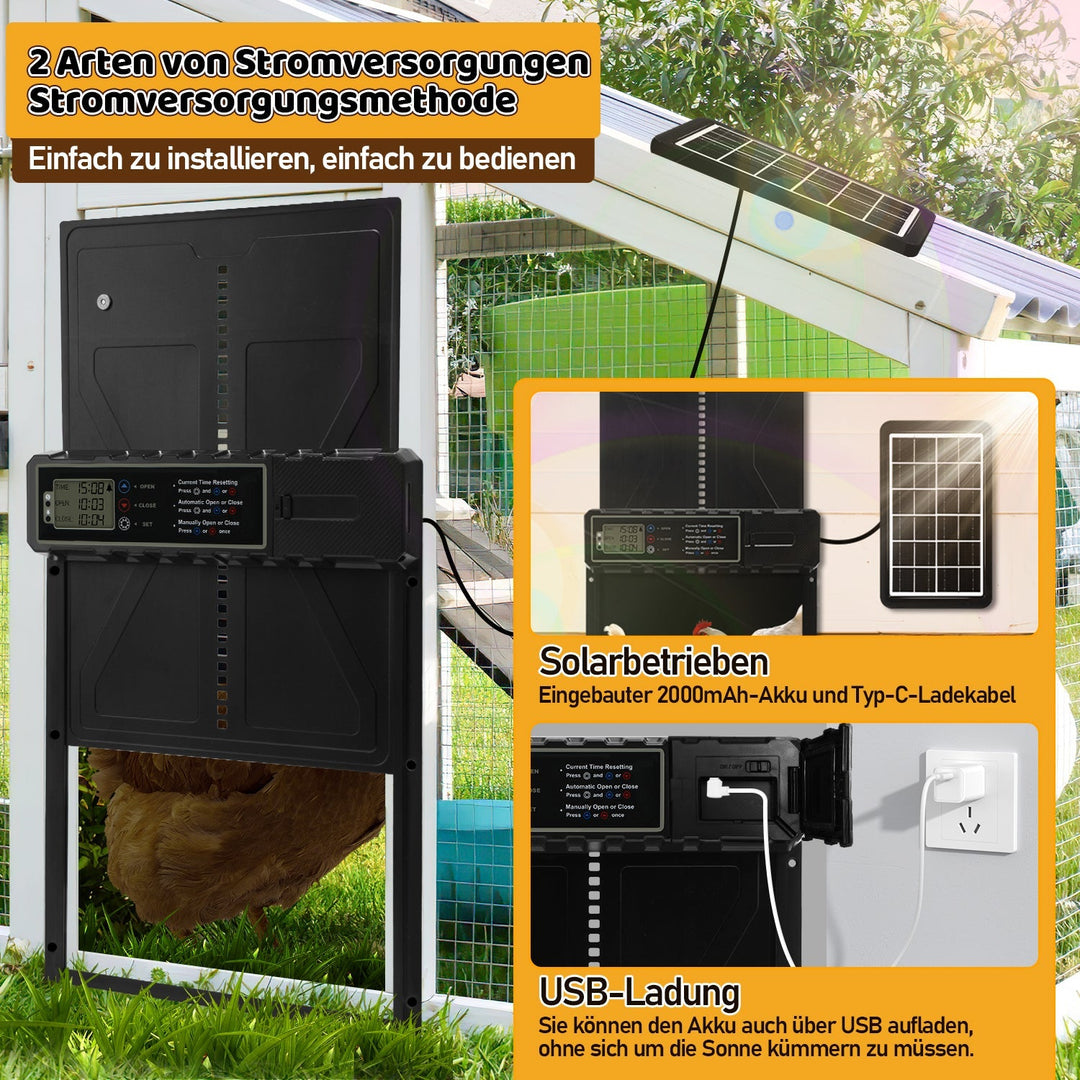 Elektrisk hønsehus dør solenergi med LED-skjerm og fjernkontroll | Skanto