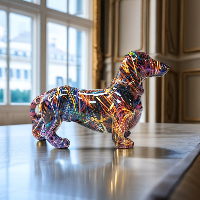 Skanto | Dachshund Delight – Fargerik Dachshund-skulptur for en Lekfull Atmosfære i Hjemmet