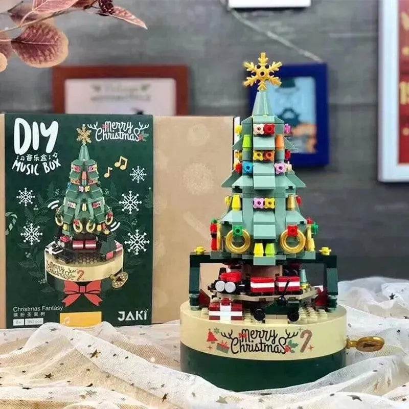 Skanto | DIY Byggeklosser Musikkboks Juletreet Modell Skrivebordsdekorasjoner Ornamenter Gaveeske for Kvinne Barn Present Nyttårs Gaver