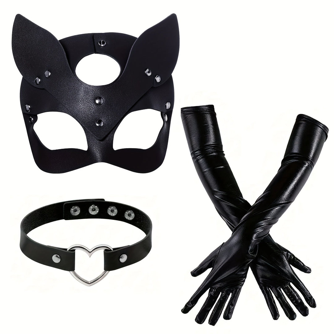 Halloween-Kostümaccessoires for Damen aus Kunstleder | Katzenmasken-Handschuhe