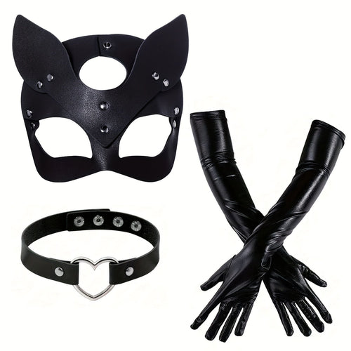 Halloween-Kostümaccessoires for Damen aus Kunstleder | Katzenmasken-Handschuhe