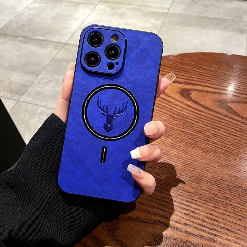 Skanto | Luxury Deer Leather Apple iPhone Case | Magnetisk telefonveske, trådløs veske, MagSafe, trådløs lading, beskyttelsesveske, deksel for iPhone 15, 14, 13 Pro Max Plus