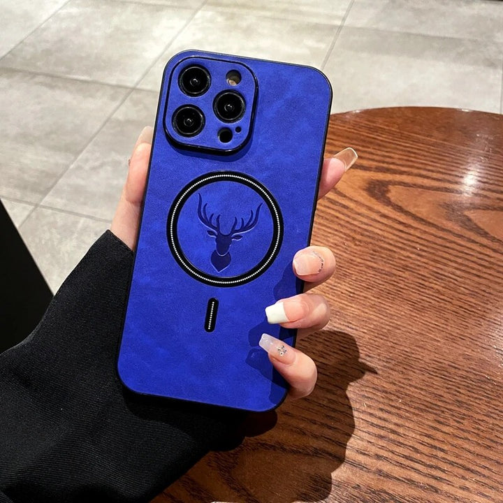 Skanto | Luxury Deer Leather Apple iPhone Case | Magnetisk telefonveske, trådløs veske, MagSafe, trådløs lading, beskyttelsesveske, deksel for iPhone 15, 14, 13 Pro Max Plus