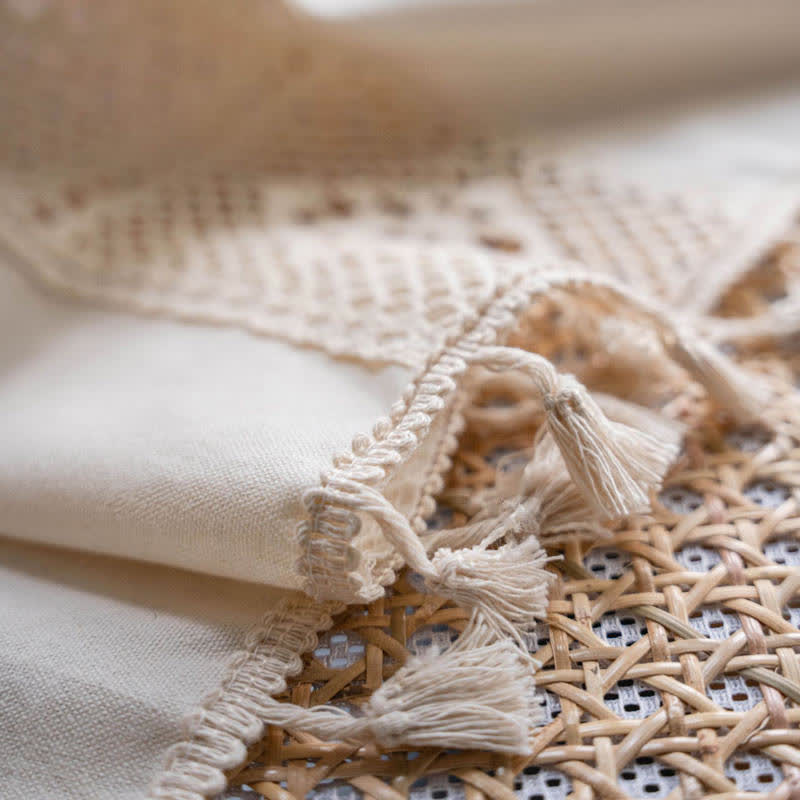 Beige Splicing Hollow-Out Lysfiltrerende Gardinsett | Skanto
