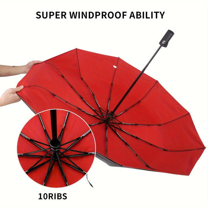 Skanto | Vindtetts reiseregns umbrellas - Robust 10-ribs ramme, Automatisk, Ekstra stort sammenleggbart design med UV-beskyttelse, Dobbelt bruk for solfylt og regnfullt vær