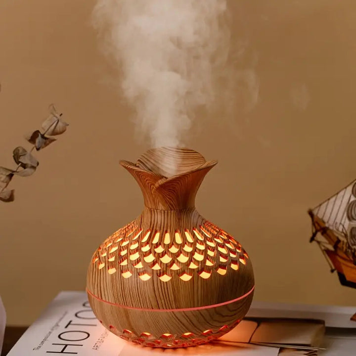 Skanto | Aromaterapi luftfukter med LED – Diffuser i treutseende & nattlys