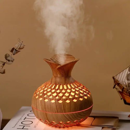 Skanto | Aromaterapi luftfukter med LED – Diffuser i treutseende & nattlys