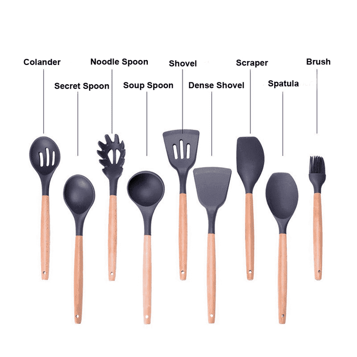 9 Pcs Silikon Kjøkkenredskaper Sett | Skanto