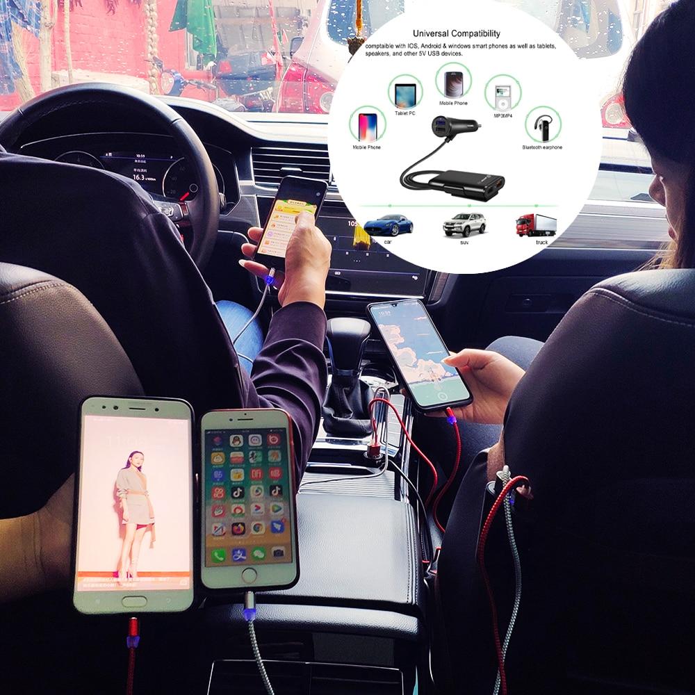 4-Port USB billader med forlengelseskabel | Skanto