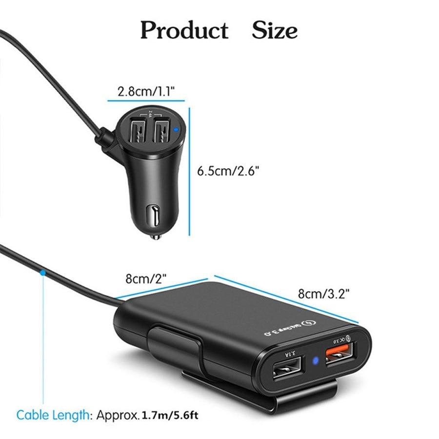 4-Port USB billader med forlengelseskabel | Skanto