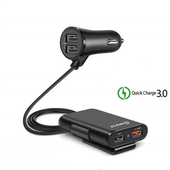 4-Port USB billader med forlengelseskabel | Skanto