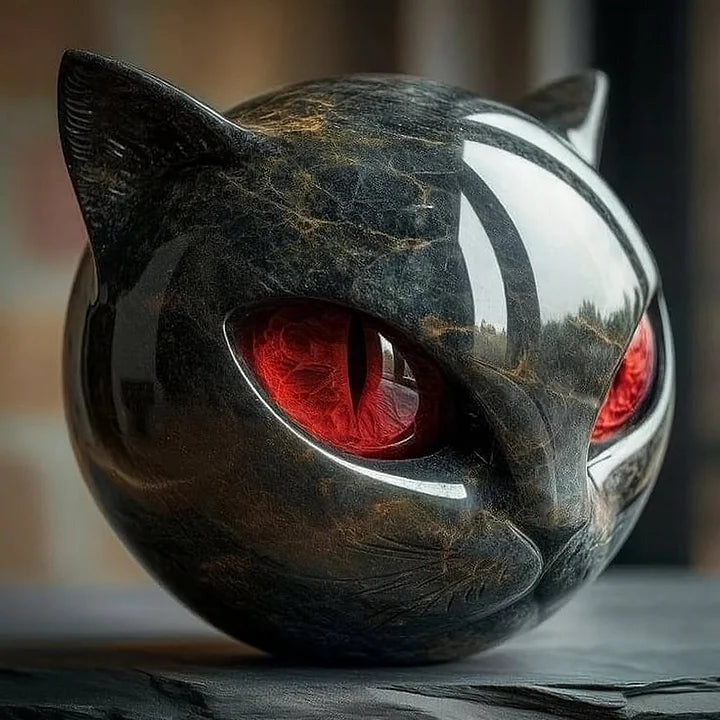 Skanto | NoirCat Skulptur – Svart Katthode med Hypnotiske Øyne