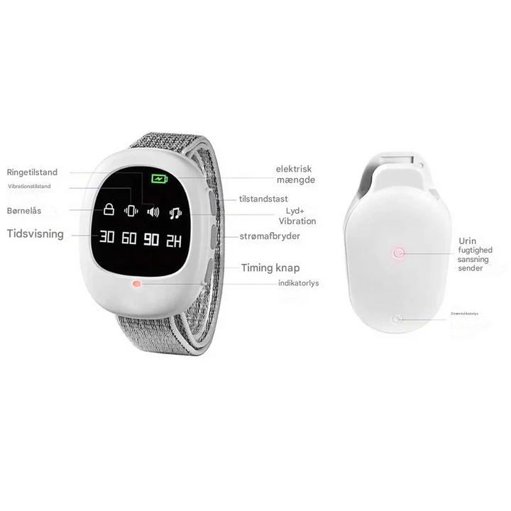 Kabelloser Bettnässeralarm med Vibrasjonssignal og Timerfunksjon – USB-aufladbar