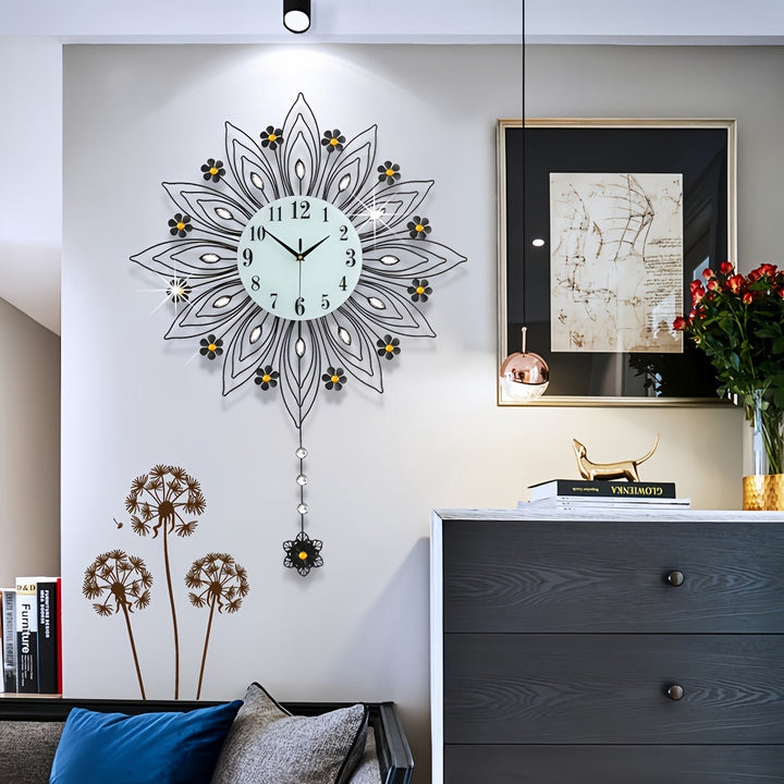 Elegant Floral Wall Clock with Luxurious Gold Accents | Skanto