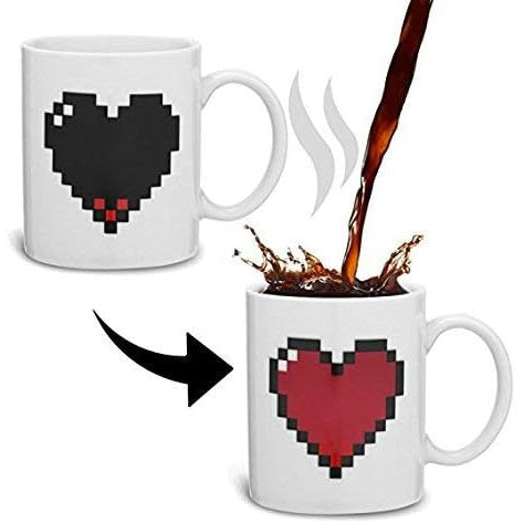 Pixel Heart Magic Varmefølsom Fargeendrende Keramisk Kaffekopp | Skanto