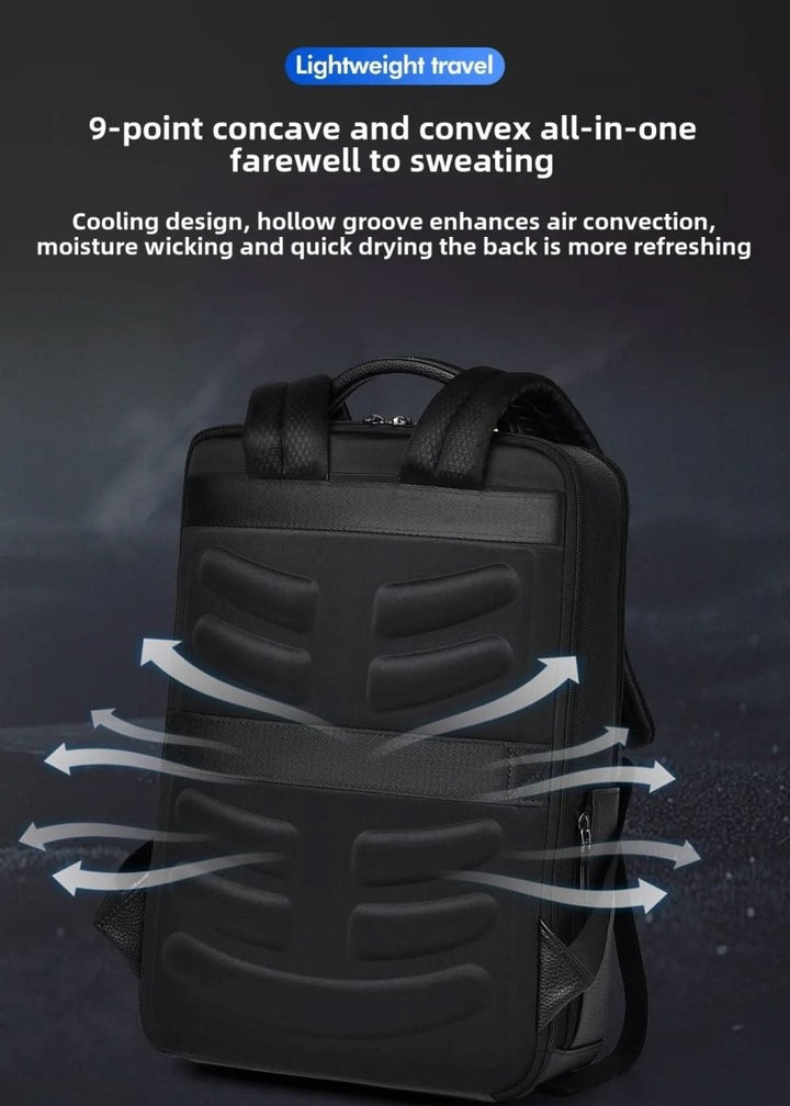 Eleganter Lederrucksack for Damen og Herren med USB-anschluss for laptop og täglichen bruk, 15,6 Zoll, schwarz