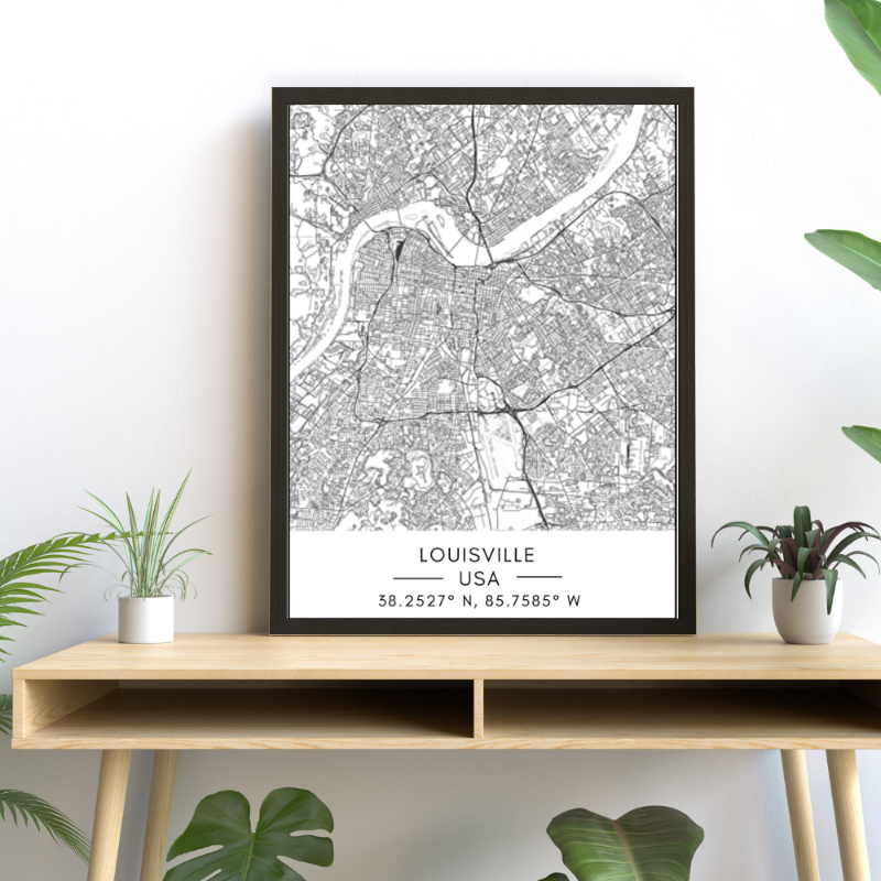 Louisville City Map - Lerretsveggkunst Maleri