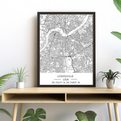 Louisville City Map - Lerretsveggkunst Maleri