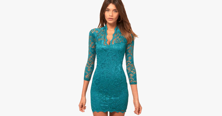 Skanto | Sexy Blomst Scalloped V Hals Blonde Kjole