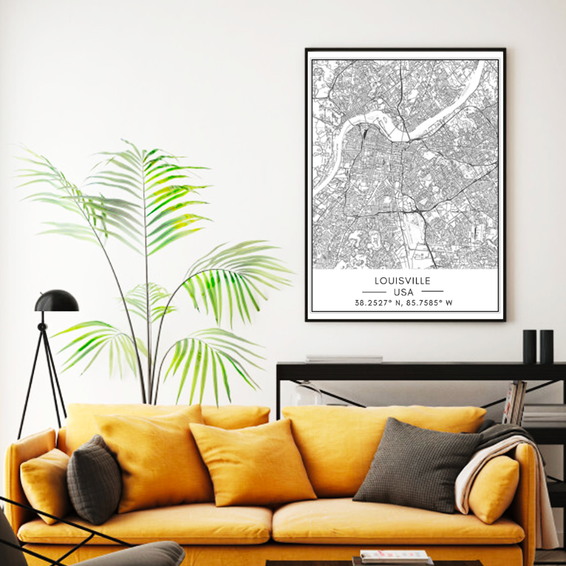 Louisville City Map - Lerretsveggkunst Maleri