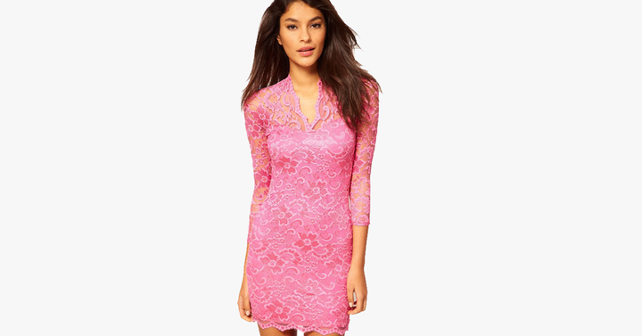 Skanto | Sexy Blomst Scalloped V Hals Blonde Kjole