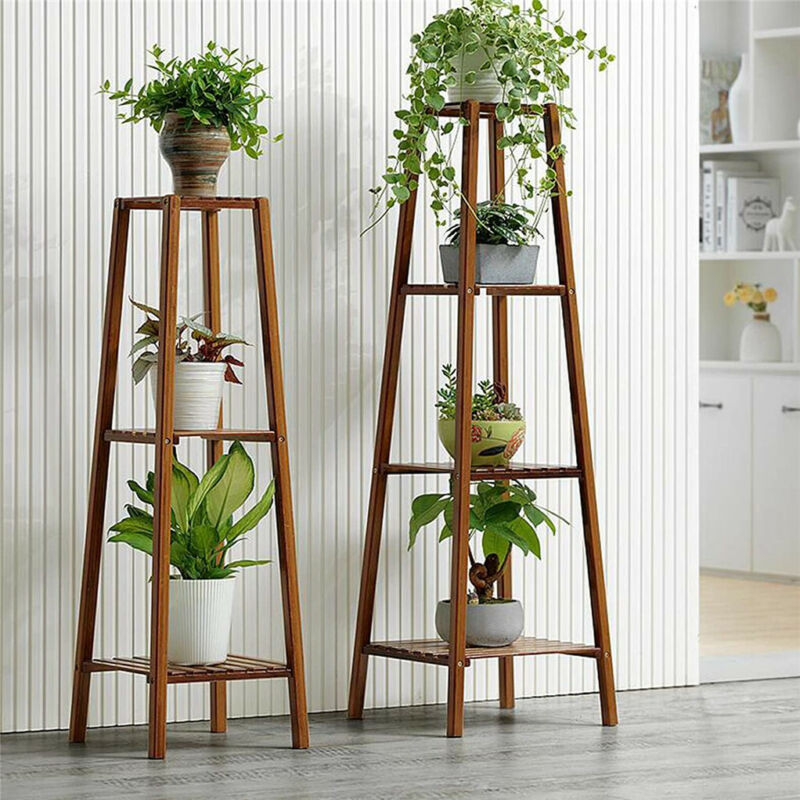 Skanto | 2 Tier Høy Plante Stativ Pottholder Lite Rom Bord Hage Blomsterpotte Brun