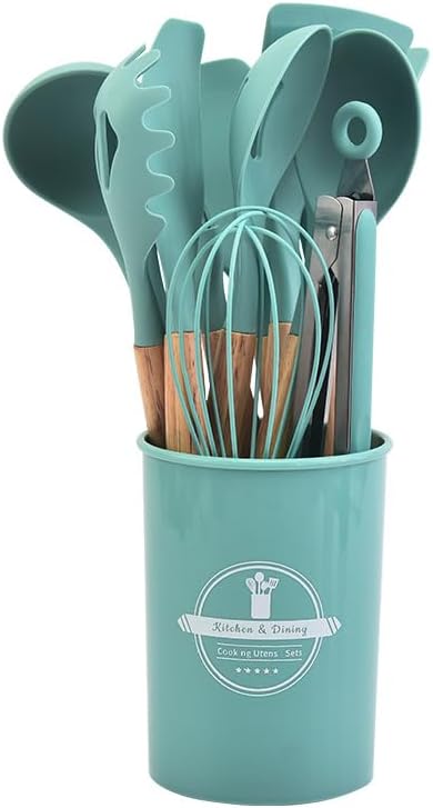 Skanto | Silikon Kjøkkenredskapsett | Nonstick Trygg | Treskaft | Varmeresistent