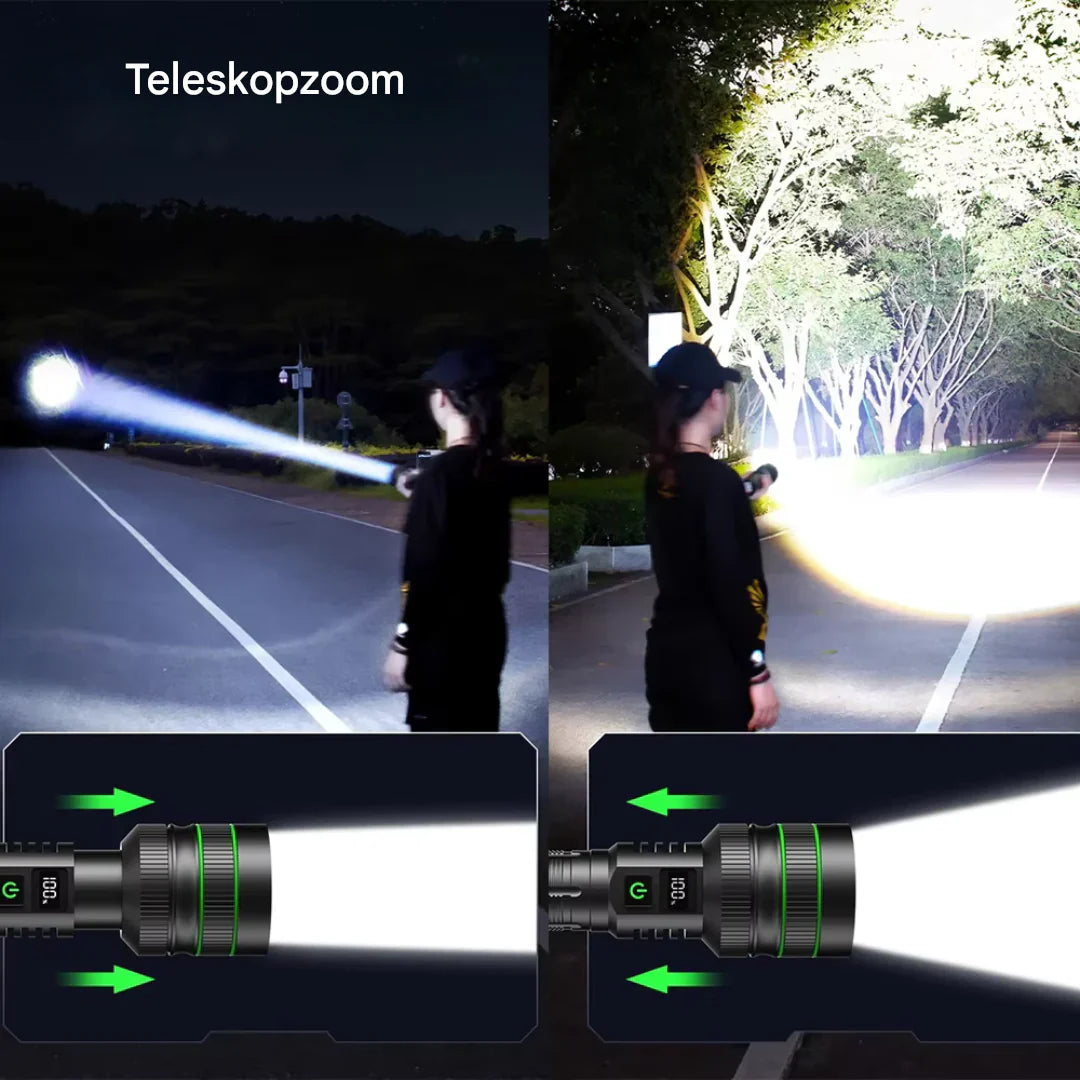 Skanto | Ekstremt lyssterk og zoombar LED-lommelykt med powerbank-funksjon for utendørs eventyr