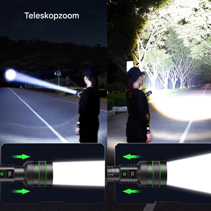 Skanto | Ekstremt lyssterk og zoombar LED-lommelykt med powerbank-funksjon for utendørs eventyr
