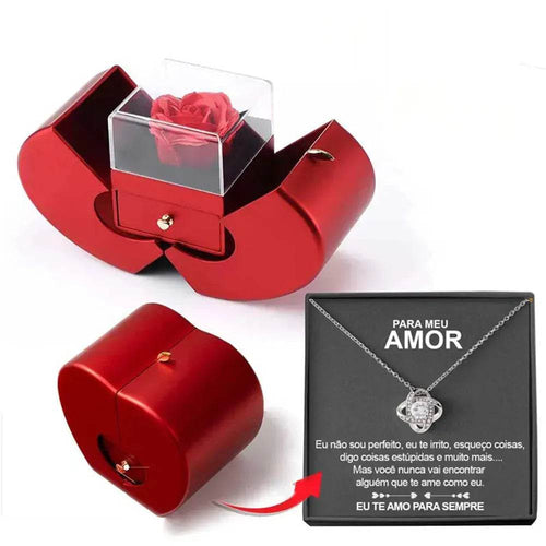 Skanto | Fashion Smykkeboks Rød Eple Julegave Halskjede Evig Rose For Jente Morsdag Valentinsdagen Gaver Med Kunstig Blomst Rose Smykkeboks