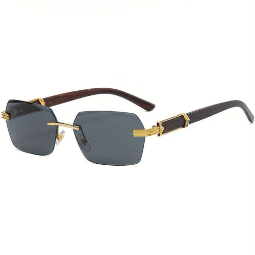 Rimless solbriller med rektangulære linser og faux tre templer – Verro | Skanto