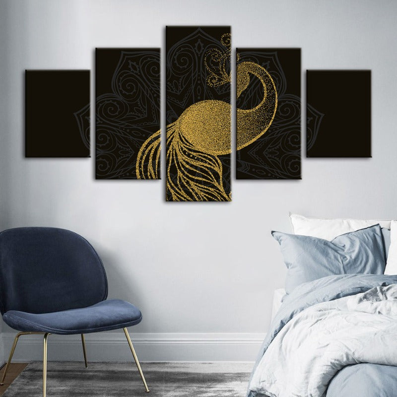 5-Piece Abstract Golden Mandala Peacock Canvas Wall Art Painting | Skanto