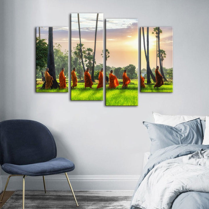 4-Piece Meditating Monks Canvas Wall Art Painting | Skanto