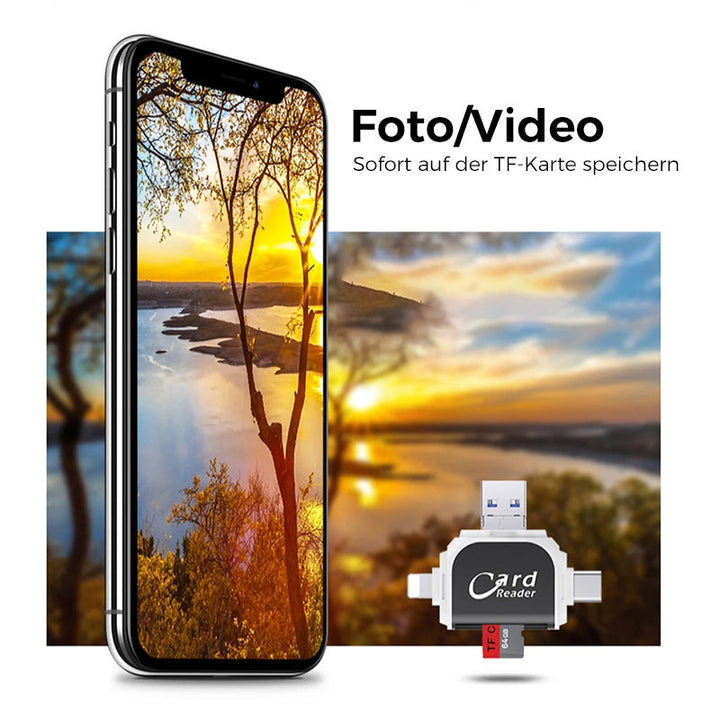 Skanto | 4-i-1 Universal SD TF Minnekortleser med Flere Tilkoblinger