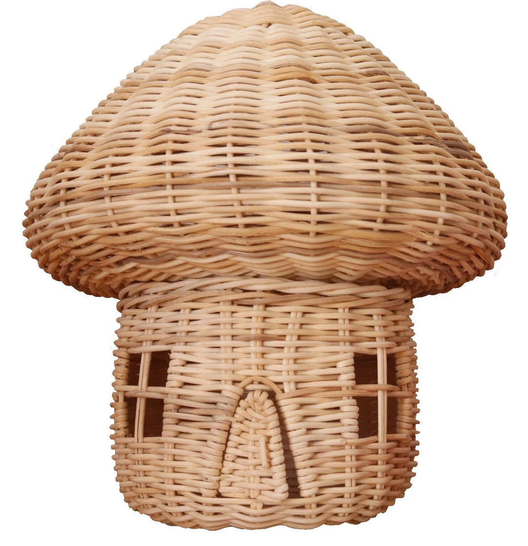 Skanto | Håndlaget Rattan Sopp Hus Ornament – Vakkert Vevd Dekorasjon for Hjemmet