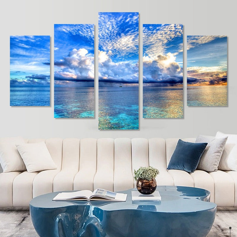 5 Piece Beautiful Blue Ocean Landscape - Canvas Wall Art Painting | Skanto