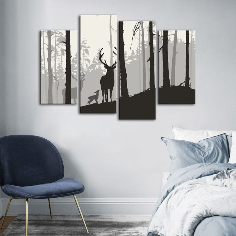 4 styk Silhouette Hjerte Familie - Lerret Veggkunst Maleri | Skanto