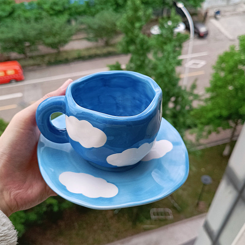 Håndmalt kreativ kaffekopp, keramisk tekopp og fatsett | Skanto