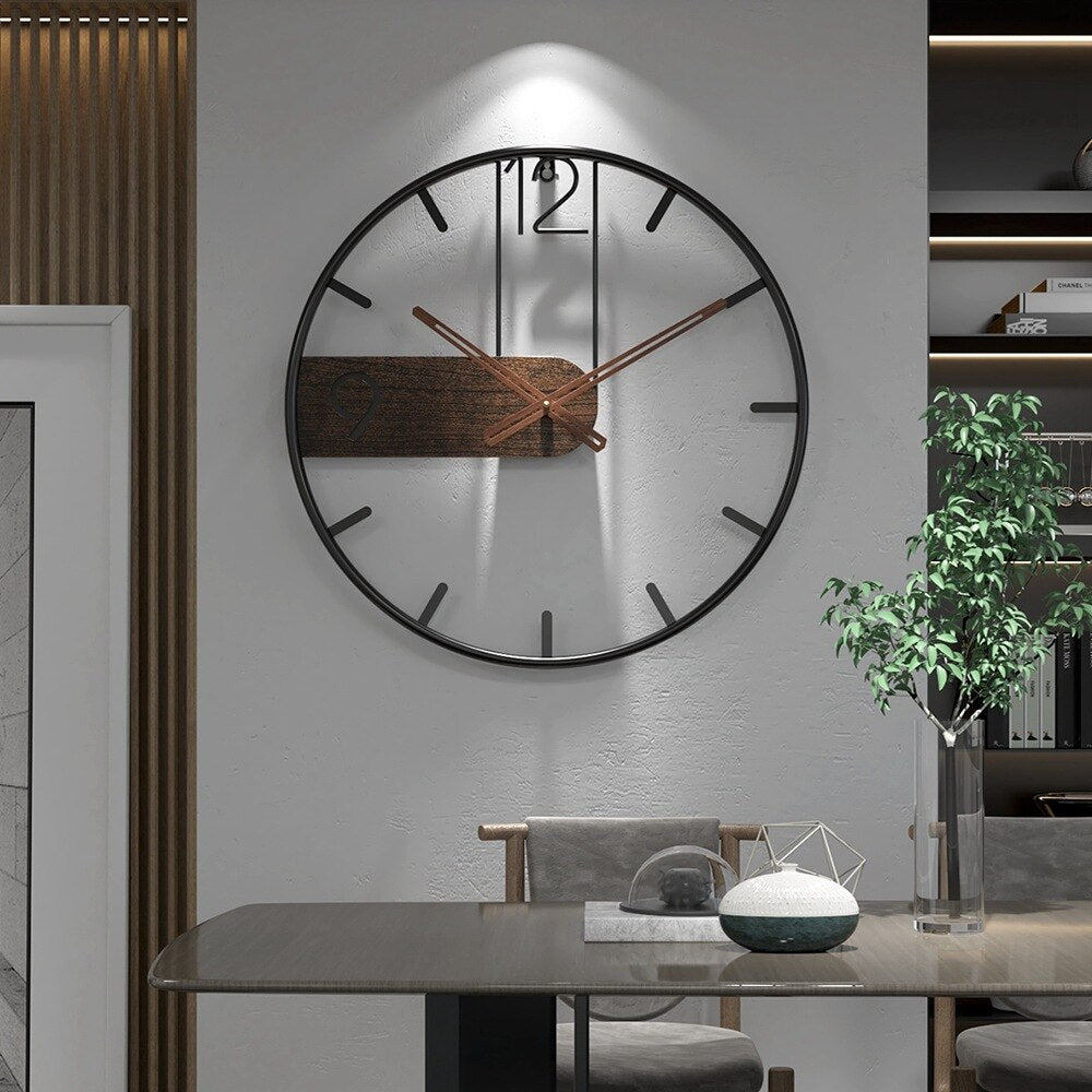 Skanto | Stål-Valnøtt Veggklokke | Moderne Industriell Design med Valnøtt Tre
