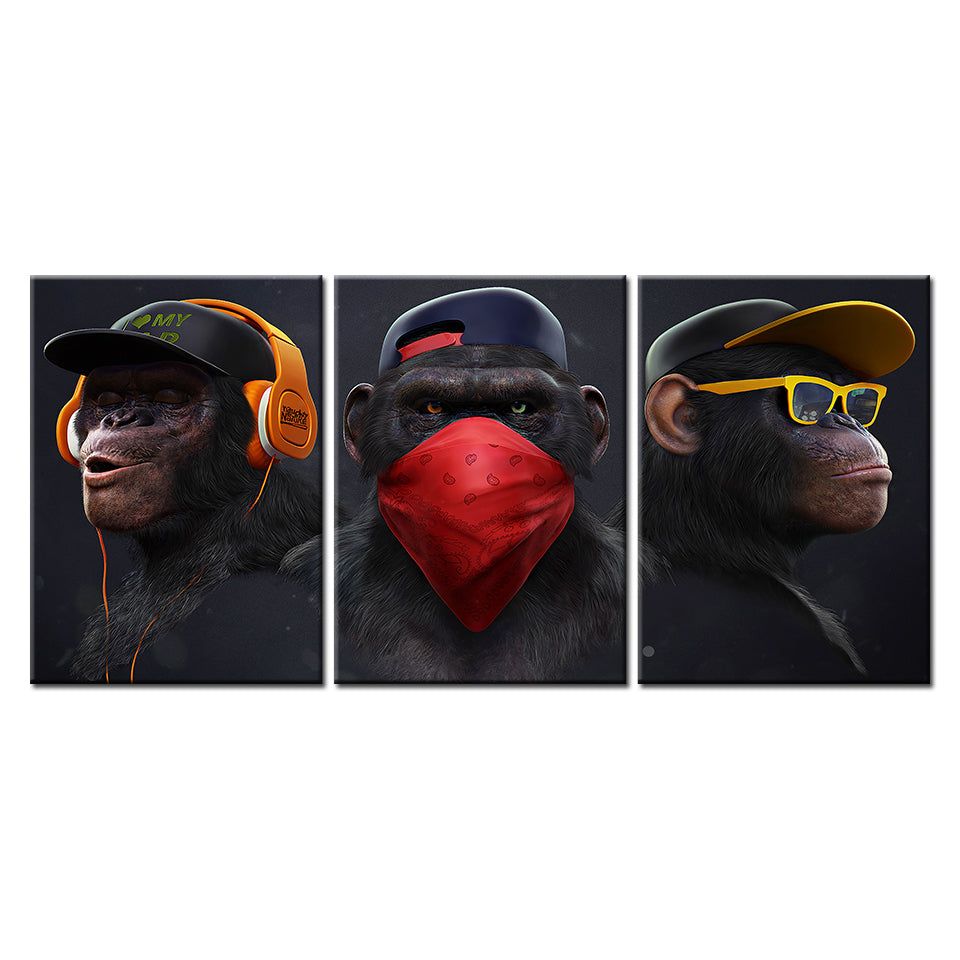 Monkey Crew 3 deler - Lerret veggkunst maleri