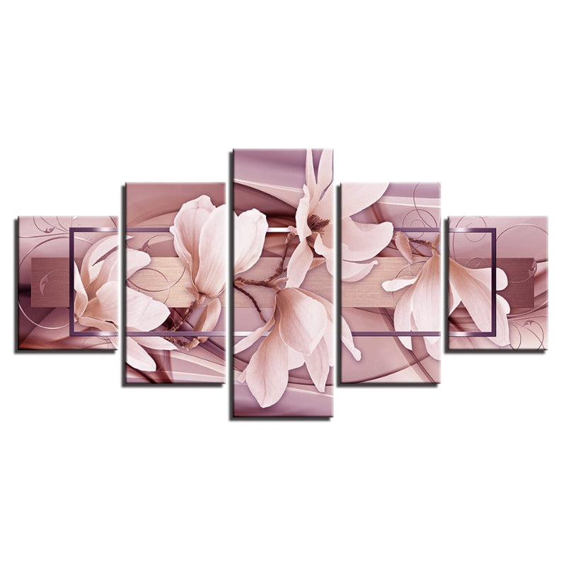 5-Piece Light Pink Floral Canvas Wall Art Painting | Skanto