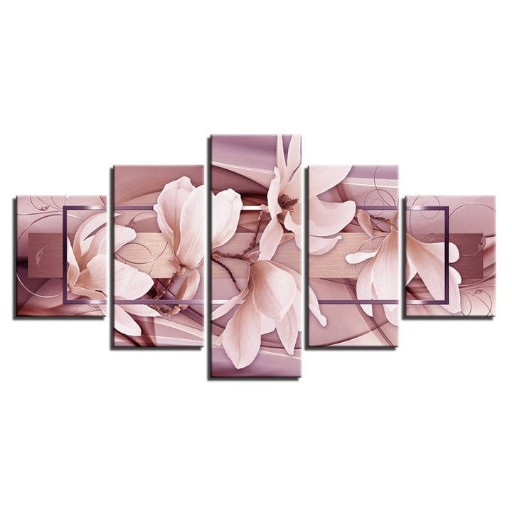 5-Piece Light Pink Floral Canvas Wall Art Painting | Skanto